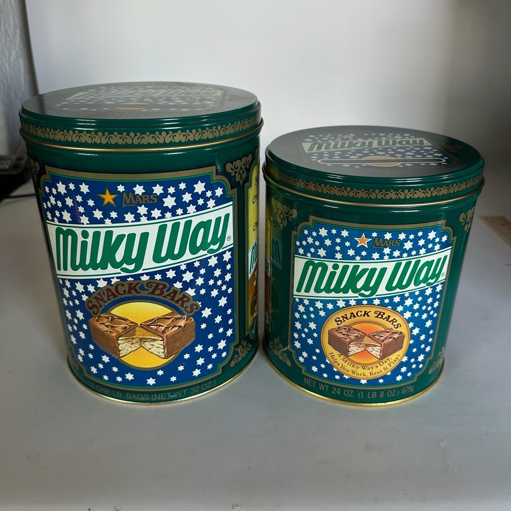 Set of 2 Vintage 1980's Mars Milky Way Snack Bar 32oz & 24oz Collector Tin's